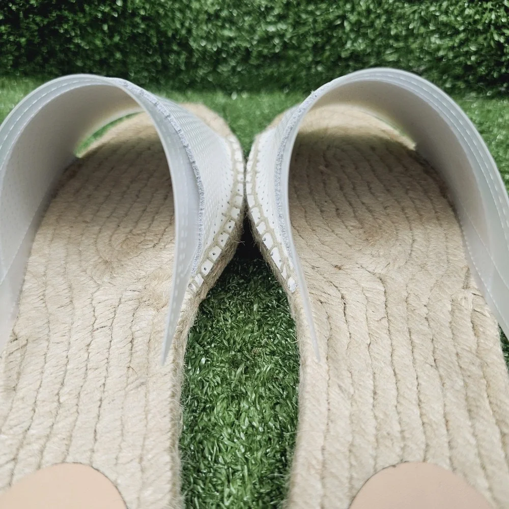 J.Crew Valencia White Perforated Leather Slip On Espadrille Slides Womens‎ 9